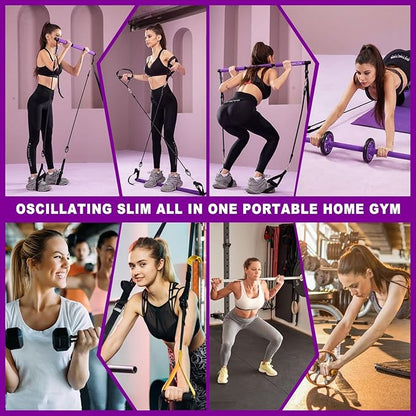 Pilates bar kit Multiple Fitness bar with Resistance Bands, Ab Rollers.Core Strength Training Equipment. Squat Machine for Men and Women.Portable Home Gym Pilates bar kit for Full Body Training Women
