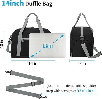 Small Gym Bag 14 inch lightweight Carry On Mini Duffel Bag with Shoe Compartment for Travel Sport - Black/Grey