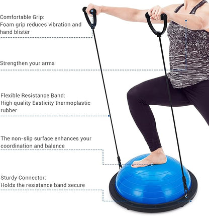 Horizon Half Balance Ball Trainer Stability & Core Workouts w/Non-Slip Base, 2 Bands, Pump & Extra Ball for Home Gym, Physical Therapy, All Fitness Levels