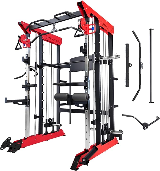 Power Cage SmithMachine - 3600 LBS Light Commercial Grade Squat Rack with Cable Crossover, All-in-One Power Rack with Weight Rack for Home Gym Equipment