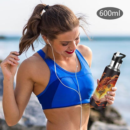 AUUXVA Fiery Dragon Vacuum Insulated Water Bottle Stainless Steel Kids Sport Jug with Straw Lid Wide Mouth Leakproof BPA Free for Bike Running Walking Outdoor 20 Oz