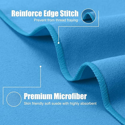 Quick Dry Travel Towel, 3 Sizes 1 Pack Camping Microfiber Towel, Lightweight Fast Drying Towels Set 60"x30", 30"x15", 15"x15" w/Bag for Gym, Beach, Hiking, Swimming, Light Blue