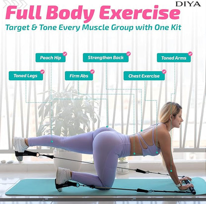 Pilates Bar Kit with Resistance Bands 140 lbs – Adjustable Portable Home Gym Workout Equipment for Women & Men – Full Body Fitness Bar for Legs, Glutes, Arms, Core & Back