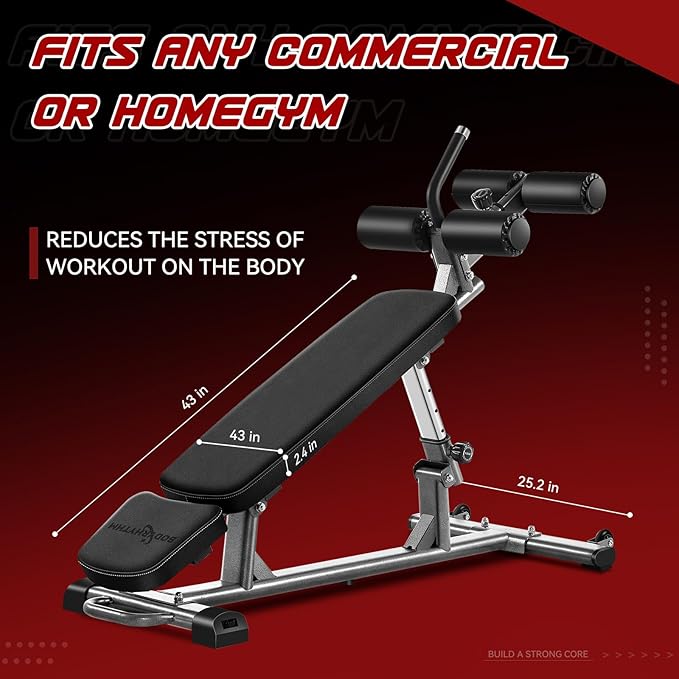 BODY RHYTHM Professional Sit-Up Bench with 4 Adjustable Heights and Reverse Crunch Handle, Adjustable Weight Bench and Flat, Incline & Decline Bench Press, Great Strength Training Slant Bench and Ab &