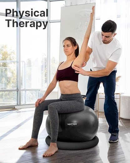 YOTTOY Exercise Ball Chair with Base,Yoga Ball Chair for Home Office Desk, Stability Ball & Fitness Ball Seat with Pump (Black, 23-26ines(58-65cm))