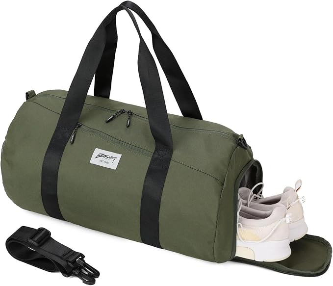 BE SMART Waterproof Mens Gym Bag with Shoe Compartment, Sports Gym Duffle Bag for Men Women, Lightweight Large Sport Duffel Bag for Travel, Sports, Fitness & Workout(Olive Green)