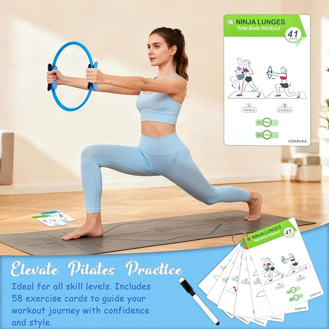 Pilates Kit for Women Pilates Equipment Ring and Ball Set Magic Circle Hoop with 5 Resistance Bands Compact Toning Fitness Essentials Starter Set Accessories with Exercise Guide
