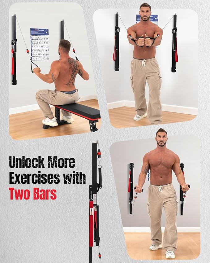 Cable Machine Home Gym, Wall-Mount Exercise & Workout Equipment with Adjustable Resistance, Compact Fitness Equipment, Multi-Functional Trainer for Full Body Strength, Toning, Rehab Training