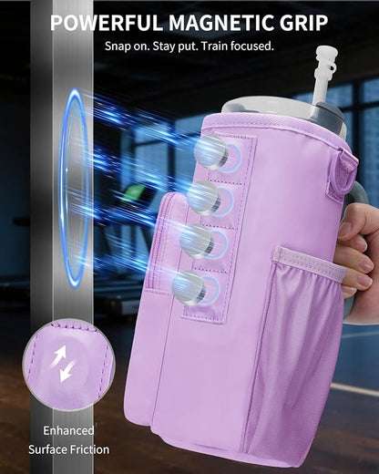 sportsnew Magnetic Gym Bag for Women Men, Water Bottle Carrier Holder with Strap & Phone Pockets for 40oz Tumbler with Handle, 4 Built-in Magnets Small Gym Bag for Sports, Workout, Fitness, Walking