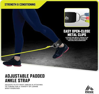 RBX 6 Piece Home Gym Resistance Kit - Light, Medium, Heavy Resistance Bands, Grip Handles, Door Anchor, Ankle Strap & Carry Bag