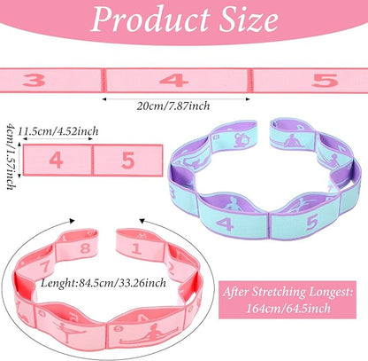 2PCS Elastic Yoga Stretching Strap with Loops, Stretch Strap for Dance, Gymnastics Stretching Ballet Dance Bands, Adjustable Stretching-Bands, Multi-Loop Exercise Bands for Pilates, Latin and Yoga