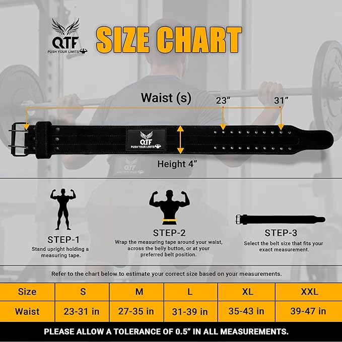 QTF Weight Lifting Sued-Leather-Belt Gym Exercise Workout, 4 " x 10mm Thick Padded Lumbar Back Support Men Women, 9 double Adjustable Holes, Powerlifting Bodybuilding Deadlift, Squat Fitness Strength Training Belt