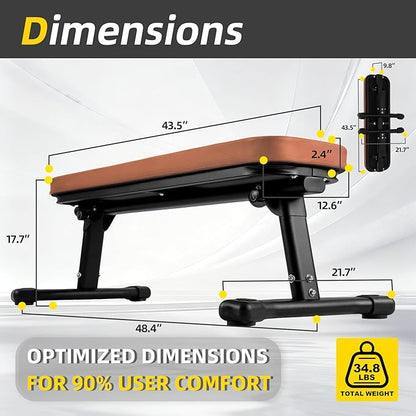 Flat Weight Bench, 2.4 Inch Thick Pad Workout Bench 660 LBS Bench Press Exercise Equipment for Home Gym Strength Weight Training