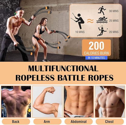 2PCS Ropeless Battle Ropes with Adjustable Weighted Ring-Battle, Cordless Battle Rope for Home Gym, HIIT Workout, Low-Impact Cardio, Strength Training, Portable Fitness Equipment for Women & Men