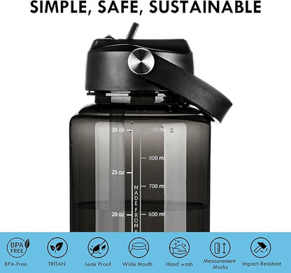 OLDLEY 32 oz Clear Water Bottle with Straw,Tritan BPA-Free, Wide Mouth, Leak Proof - for Gym, Travel, Home, School, Office (Black)
