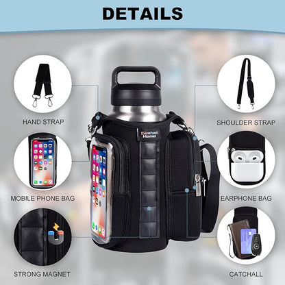 Magnetic Gym Bags for Men & Women with Adjustable Strap,Magnetic Bag Water Bottle Holder for Travel, Work,Sports,Water Bottle Sling Bag with Pocket (Black)