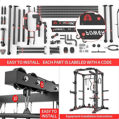 Multi-Purpose Squat Rack,Smith Machine Weight Rack Set with Cable Crossover System, Home Gym Power Racks, Power Racks and Packages