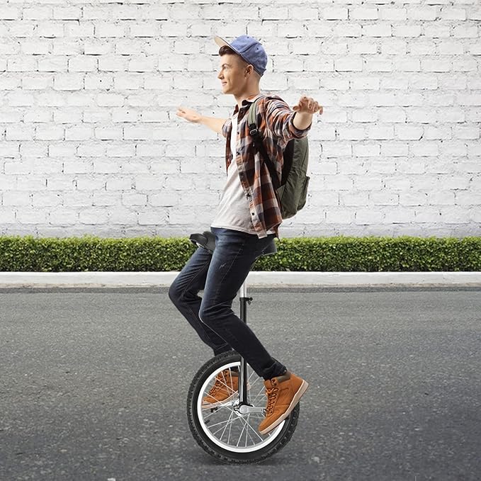 16/24 Inch Wheel Unicycle with Steel Rim, Unicycle Electric Wheel Skidproof Mountain Tire Cycling Sports Exercise with Adjustable Seat, Adults Kids Outdoor Sports Fitness Exercise Tool