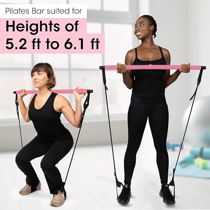 Stretched Fusion Pilates Bar Kit with Resistance Band for Home Workouts | Multifunctional Home Pilates Kit Set for Women & Men | Workout Bar for Legs, Hip, Waist and Arm, Includes 3 Bonuses