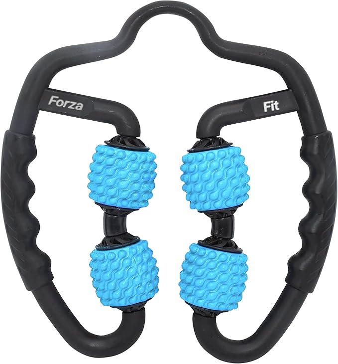 Forza Fit All-in-One 4-Wheel Massage Roller – Deep Tissue Relief for Legs, Arms, Neck & More | Ideal for Sore Muscles, Tendonitis, Carpal Tunnel & Cellulite Recovery (Blue & Black)