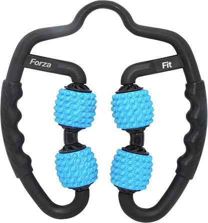 Forza Fit All-in-One 4-Wheel Massage Roller – Deep Tissue Relief for Legs, Arms, Neck & More | Ideal for Sore Muscles, Tendonitis, Carpal Tunnel & Cellulite Recovery (Blue & Black)