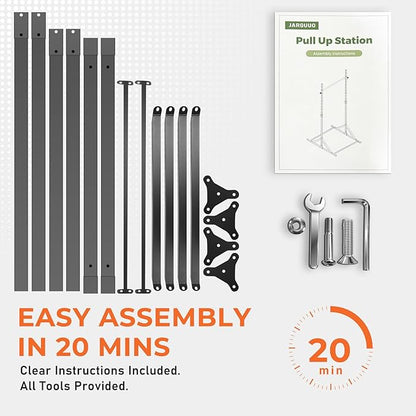 Power Tower Pull Up Bar Station - 440LBS Heavy Duty Home Gym Equipment - Adjustable Height (4.2ft-7ft) Free Standing Chin Up Bar with Zero-Wobble Triangular Base for Strength Training & Calisthenics
