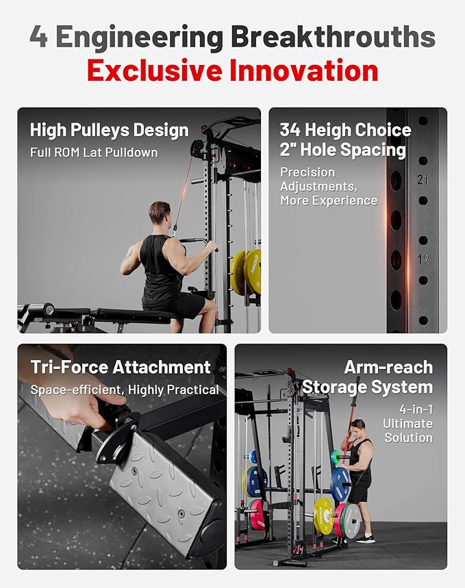 Mikolo M4 2.0 Smith Machine, All-in-One Home Gym Power Cage with LAT Pulldown & Cable Crossover, Squat Rack for Full Body Workouts