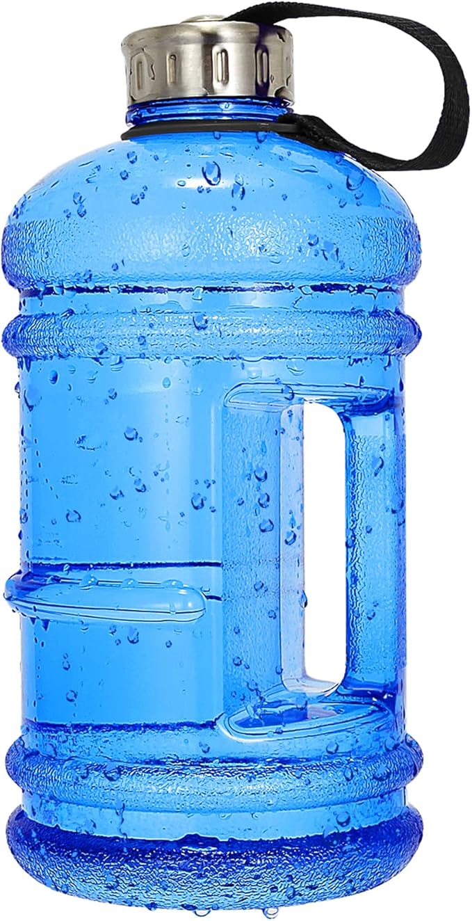 Half Gallon Big Water Bottle, 2.2L/73 OZ Large Leak Proof Sports Jug with Handle,Huge BPA Free PETG Plastic Wide Mouth Drinking Container Flask for Fitness Gym Biking Outdoor