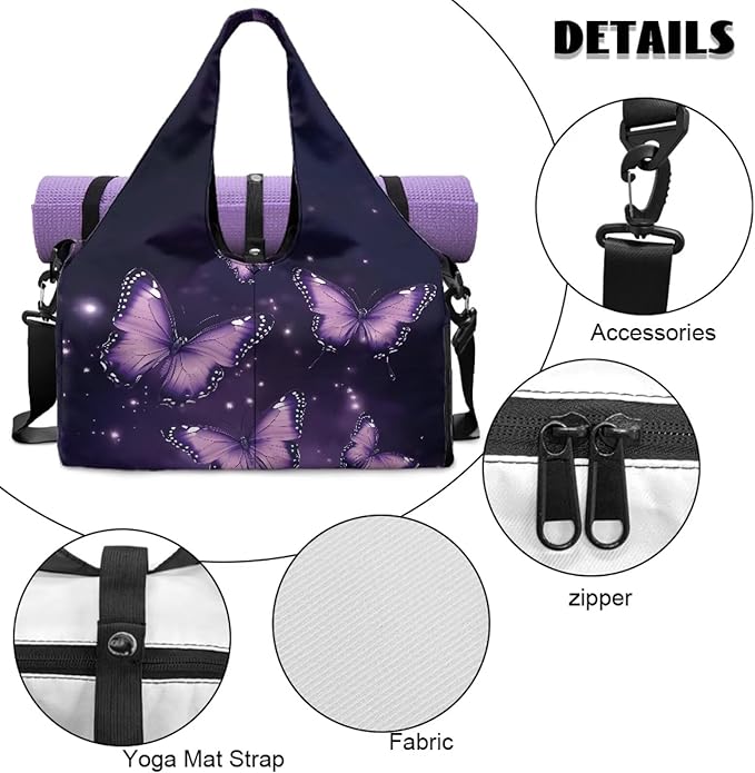 Gym Bag with Yoga Mat Holder Large Tote Bag With Multi Pockets for Women Men Dry Wet Separated Pocket Carryall Yoga Tote Bag for Pilates Travel Workout Office