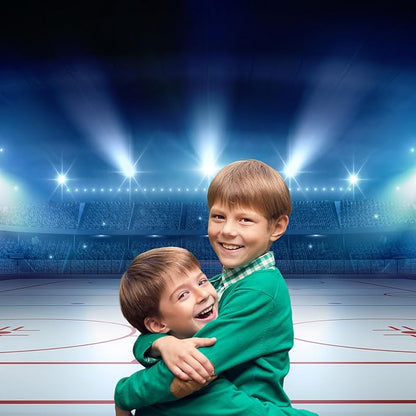 Ice Hockey Sport Backdrop Hockey Stadium Arena Ice Rink Photography Background Stage Lights Spotlight Match Games Backdrop Decors Newborn Boys Birthday Party Background Banner Props 8x6ft