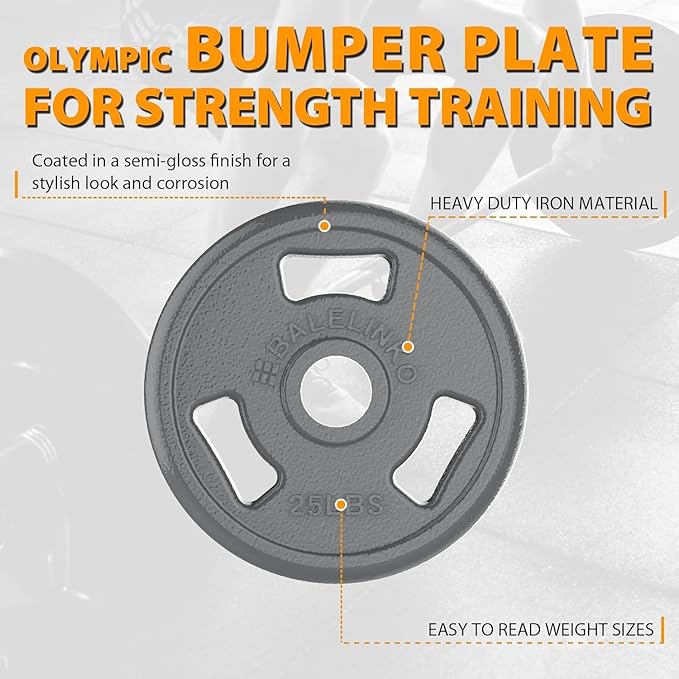 Balelinko Cast Iron 2-Inch Olympic Grip Plate Weight Plate for Strength Training, Weightlifting and Crossfit