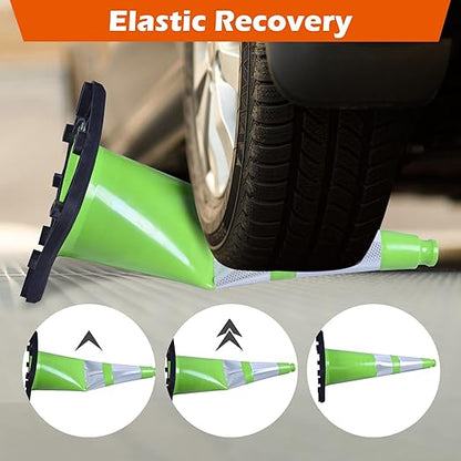 4 Pack 28 Inch Green PVC Traffic Cones Black Base Stable Flexible, Road Safety Construction Zone Crowd Control Safety Cones Outdoor Use (4, Green, 28 Inch)