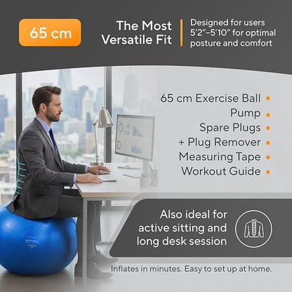 MANTRA SPORTS Exercise Ball – Yoga Ball for Pilates & Fitness - Birthing for Pregnancy, Stability, Core, Balance, Therapy for Physical Rehab, Workout for Home Gym & Office Chair, Fast Pump Included
