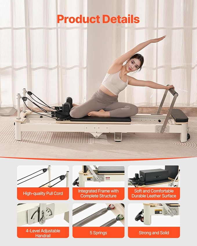 VEVOR Pilates Reformer Accessories for Home Gym, Include Reformer Box/Chair/Spine Corrector/Wall Mounted Machine/Jump Board/Foldable & Dual Resistance Springs