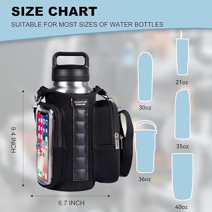 Magnetic Gym Bags for Men & Women with Adjustable Strap,Magnetic Bag Water Bottle Holder for Travel, Work,Sports,Water Bottle Sling Bag with Pocket (Black)