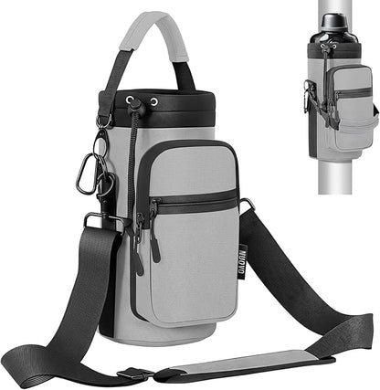 Nuovoware Water Bottle Carrier Bag,25oz/40oz/64oz Bottle Pouch Holder,Adjustable Shoulder Hand Strap 2 Pocket Sling Neoprene Sleeve Sports Accessories for Hiking Travelling Camping
