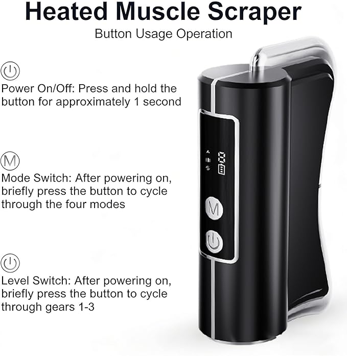 Heated Muscle Scraper Massage Tool,4 in 1 Electric Fascia Knife Gua Sha Tool for Whole Body Relaxation & Skincare with Light-Care 4 Modes 3 Levels, for Deep Tissue-Black