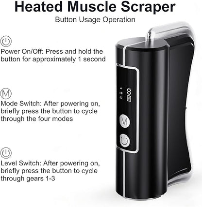 Heated Muscle Scraper Massage Tool,4 in 1 Electric Fascia Knife Gua Sha Tool for Whole Body Relaxation & Skincare with Light-Care 4 Modes 3 Levels, for Deep Tissue-Black