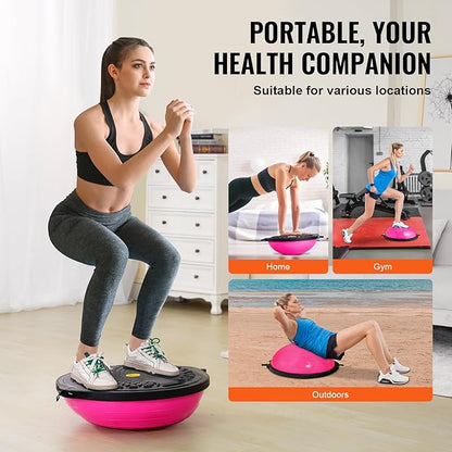 VEVOR Half Exercise Ball Trainer, 23/26 inch Balance Ball Trainer, 1500lbs Capacity Stability Ball, Yoga Ball with Resistance Bands & Foot Pump, Strength Fitness Ball for Home Gym Full Body Workout