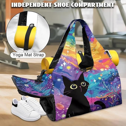 Gym Bag with Yoga Mat Holder Large Tote Bag With Multi Pockets for Women Men Dry Wet Separated Pocket Carryall Yoga Tote Bag for Pilates Travel Workout Office