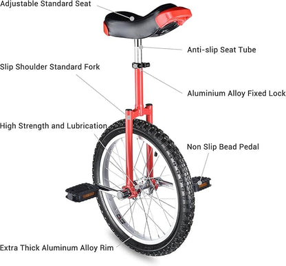 AW 16/18/20/24 Inch Wheel Outdoor Unicycle Adjustable Seat Exercise Bicycle Fit Adults Kids Outdoor Sports Fitness Exercise, for Choice