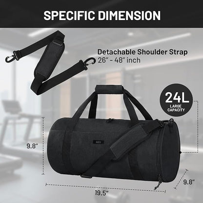 MIER Gym Bag Round Duffle Bag with Shoe Compartment & Wet Pocket, Lightweight Carry on Duffel for Men Women Workout Fitness Travel Sports, 24L, Black