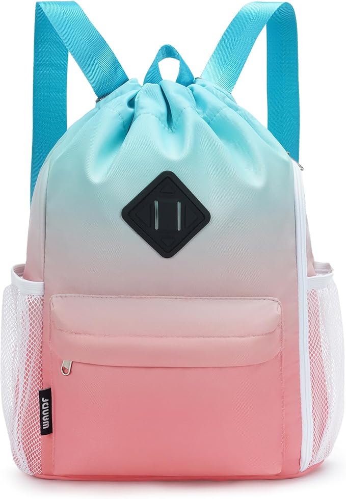 WANDF Drawstring Backpack Sports Gym Bag with Shoes Compartment, Water-Resistant String Backpack Cinch for Women Men (Small,Red-Green Gradient)