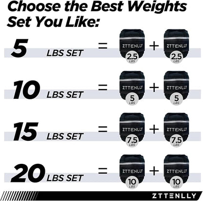 Adjustable Ankle Weights 1-5/10/15/20LBS Pair with Carry Bag - Breathable Fabrics, Reflective Trim - Strength Training Leg Wrist Arm Ankle Walking Weights Sets for Women Men Kids
