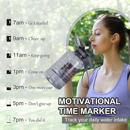 GIFUBOWA 2l Water Bottle with Straw Cap Large 2 litre Jug with Handle and Motivational 64oz Drinking Jug Transparent Grey