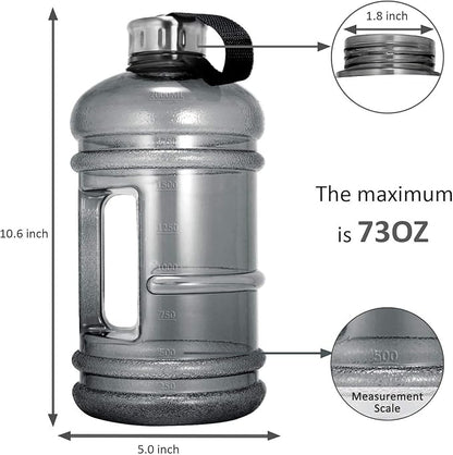 Half Gallon Big Water Bottle, 2.2L/73 OZ Large Leak Proof Sports Jug with Handle,Huge BPA Free PETG Plastic Wide Mouth Drinking Container Flask for Fitness Gym Biking Outdoor