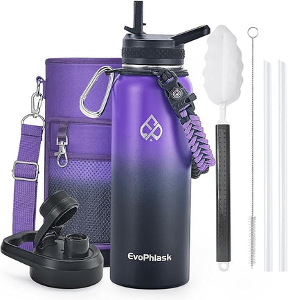 Insulated Water Bottle 40 oz, Vacuum Stainless Steel Water Bottle Keep Cold 48Hrs, Large Metal Water Jug for Travel, Sport, Gym, Hiking with Carrier Bag, Purple/Black