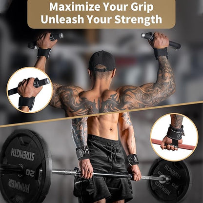 Drip Glue Non-Slip Wrist Straps for Weightlifting, 2-in-1 Lifting Straps with D Rings for Cable Machine Workout, 10mm Neoprene Padded Wrist Wraps for Weight Lifting Deadlift