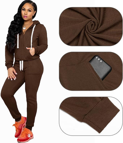 CLOCOR Track Suits for Women Set - Casual 2 Piece Outfits Sweatsuit Pocket Hoodies Long Sleeve with Patchwork Pants Set