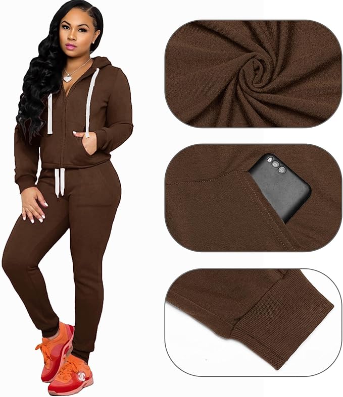 CLOCOR Track Suits for Women Set - Casual 2 Piece Outfits Sweatsuit Pocket Hoodies Long Sleeve with Patchwork Pants Set